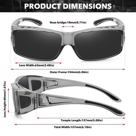 STORYCOAST Polarized Fit Over Glasses Sunglasses for Men Women Wrap Around Wear Over Sunglasses UV Protection Clear Gray Frame-Gray Lens