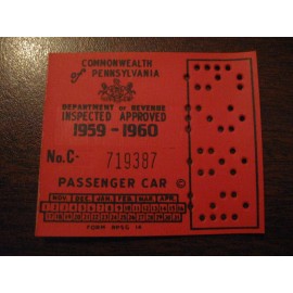 Vintage Original 1959 - 1960 PA Pennsylvania Inspection Sticker Old Antique Car