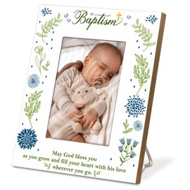 KLYTINK Baby Baptism Gift - Baptism Picture Frame for Boys and Girls, Godchild Gift - 4x6Inch Photo (Boy-Blue)