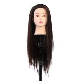 Mavis Laven Long Hair Mannequin Head, Hairdresser Practice Training Head Cosmetology Manikin Doll Head Dark Brown, Makeup On