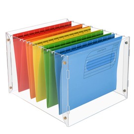 Letter-Size Hanging File Folder Organizer, Acrylic Hanging File Folder Box with Side Handles, Portable Desktop File, File Crate Folder Bin Storage for A4, Modern Flexible Design, Decorate Home Office