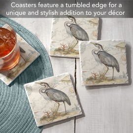 Thirstystone Blue Heron 4 Pack Tumbled Tile Stone Coasters with Protective Cork Backing 4" Square Manufactured in The USA