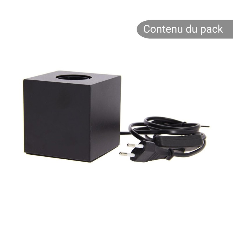 Cube table lamp in black metal, E27 base compatible, IP20,