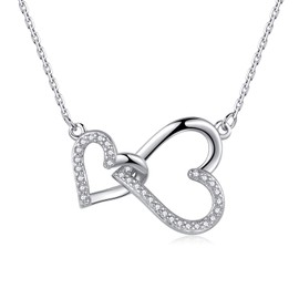 CERSLIMO Women's 925 Sterling Silver Heart Necklace, Birthday Gift for a Wife or Girlfriend, Valentine's Day Gift for Women, Silver, Double heart