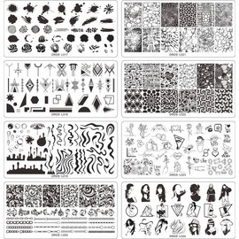 VNC 13Pcs Pcs Nail Stamp Plate Set 8Pcs Mix Design Stamping nail Art Plate + 2Nail Stamper + 2Scraper+1Pcs Case Nails Art Stamping Plate Scraper Stamper Set Leaves Flowers Nail plate