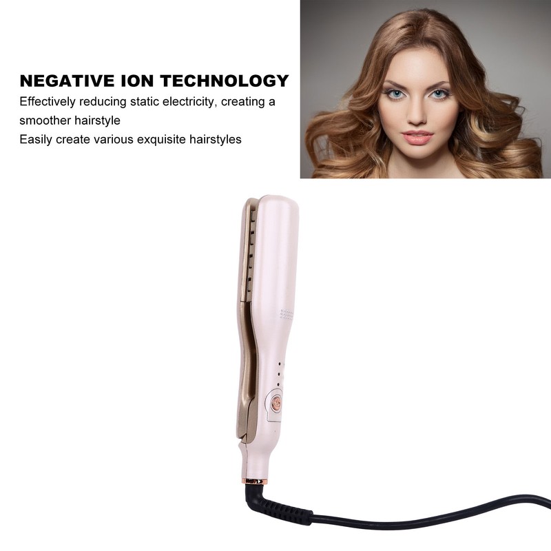 Flat Curling Iron 45W Pink Negative Ion Hair Crimper Waver