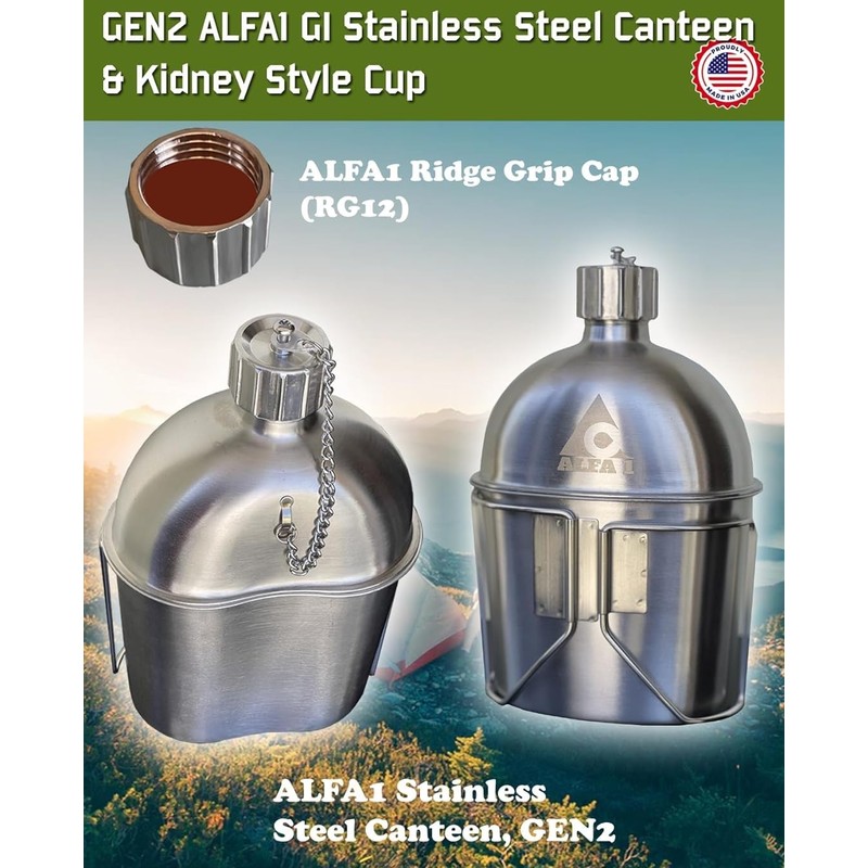 ALFA 1 GI Military Grade Stainless Steel Canteen & Kidney