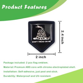 Newperlite Black Gadsden Flag Decal Sticker Car Emblem Dont Tread on Me Flag Car Decoration Accessories Shield for Truck Vehicles Cars, 2 Pack