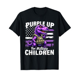 Purple Up For Military Kids Dinosaur T-Rex Army Vest Flag T-Shirt