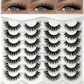 etokdos Cat Eye Lashes Natural Look Short C Curl Fasle Strip Lashes Wispy Natural Eyelashes Cateye Fake Eyelashes Pack