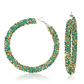 Bohemian Sparkle Resin Rhinestone Wrapped Big Hoop Dangle Earrings Circle Jewelry for Women Girls-Green