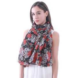 Lina & Lily Skull Rose Print Women's Scarf Shawl Wrap (Black)