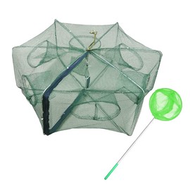 Fishing Trap, ZffXH Nylon Foldable Bait Trap Fishing Net Fishing Trap Net 6 Holes Cast Mesh Trap Crab Trap Folded Eel for Fishing All Types of Crab Shrimp Lobster