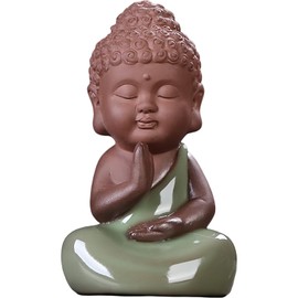 EVECILOO Ceramic Cute Baby Buddha Statue, Purple Clay Peaceful Rulai Buddha Statue, Happy Baby Buddha Statue, Monk Figurine, Office Desktop Mini Statue, Tea Ornaments, Monk Home Decoration (2)