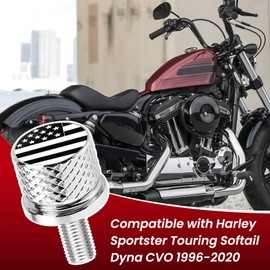 Stainless Knurled Fender Seat Bolt Screw 1/4"-20 Thread Compatible with Harley 1996-2026 Sportster Dyna Softail Touring CVO - American Flag -Chrome