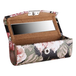 Beautyflier Women’s PU Leather Lipstick Case Holder with Mirror Rectanglet Makeup Travel Cases for Purse Lipstick Holder (Black Flower)