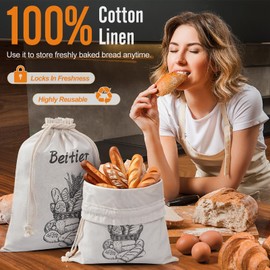Bread Bag for Homemade Bread, Reusable Linen Bread Storage Bag, Sourdough Bread Bag with Plastic Liner, Large Homemade Bread Storage Cloth Bag for Toast, Loaf, Artisan Bread (1 Pack)