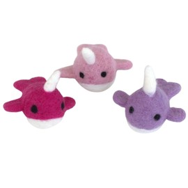 Wool Felt Narwhals- SET OF 3- Dark Pink- Baby Pink- Lavender- Unicorn of the Sea- Felt Whale Ocean Shapes- 100% Wool Felt- Approx. 3.5"x3"