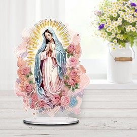F-CANLAN 5D Diamond Painting Decorations Ornaments - Virgin Mary Rose Decoration Desktop Diamond Painting Crafts Kit Virgin Mary Decoration Desktop Paint with Diamonds Adult Beginner (9.65X7.54 in)