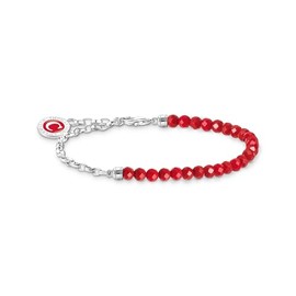 THOMAS SABO Women's member charm bracelet, red beads and link elements, silver, 925 sterling silver, cold enamel A2130-007-10, Sterling Silver