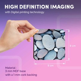 Destination Vinyl ltd Great Coasters (Set of 4) Square - Pebbles Stones Seaside Beach Drink Glossy Coasters/Tabletop Protection for Any Table Type #15859