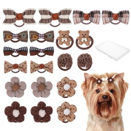 Hoohnnaa 20Pcs Dog Bows with Rubber Bands, Dog Hair Bows, Small Size, Brown
