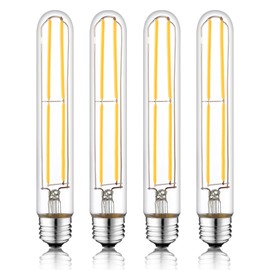 NOVELUX 7.3 Inch E26 Led Bulb 6W, Equal 80 Watt 3000K Warm White Edison Bulbs Dimmable, T10 T9 Long Tubular Clear Glass Light Bulb 800LM for Pipe Pendant Chandeliers Wall Sconces - UL Cert 4Pack