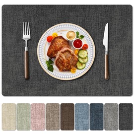 Enaskv Faux Leather Heat Resistant Placemats Set of 4 – Waterproof Oilproof Wipeable Dining PU Place Mat Easy Clean Table Mats for Kitchen/Dining/Party/Holiday, Dark Grey