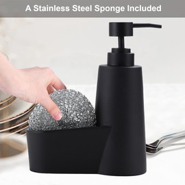 Spülbecken Organizer Set mit Stahlschwamm Spülmittelspender Schwarz Matt Küche Aufbewahrung Organizer Geschirrspülset