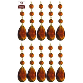 Royal Designs Amber Teardrop Pendant Chandelier Crystal Prism with Polished Brass Connectors and 3 Octagon Beads, Pack of 10 (CPAM-1001-PB-3-10)