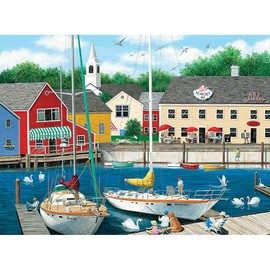 Bits and Pieces - 1000 Piece Jigsaw Puzzle for Adults 20" x 27" - Swans Haven - 1000 pc Boat Sea Town Cape Summer Jigsaw by Artist Wilfrido Limvalencia