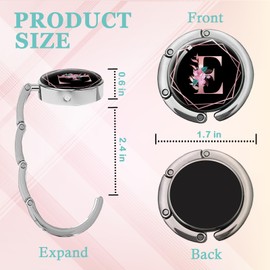 KANGYUSO Pink Initial Foldable Purse Hook, Flower Letter Handbag Hanger, Women's Bag Hanger Hook, Round Purse Table Hook, Funny Desk Hook Gift for Family Colleague Friend Office Worker (Flower E)
