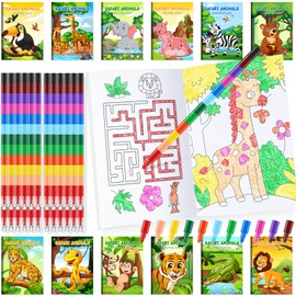 Ben Louis 24 Pcs Jungle Safari Animals Coloring Books Party Favors with 24 Crayons Safari Zoo Lion Party Mini Activity Books Bulk for Kids Wild Animals Party Goodie Bag Stuffer Classroom Supplies