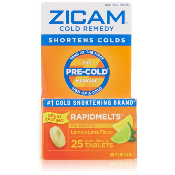Zicam Cold Remedy RapidMelts with Echinacea, Lemon-Lime 25 ea (Pack of 2)