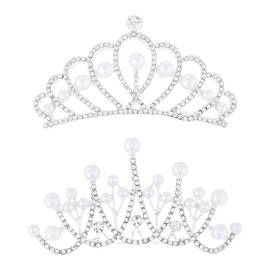 Foyte Mini Tiaras and Crowns with Hair Comb Pearl Princess Crown Shiny Rhinestone Tiara Crystal Birthday Crown for Women(Pack of 2)
