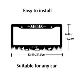 2Pcs Moon Phases Wolf Bear Deer Funny Design Aluminum Alloy License Plate Holder License Plate Frames with Screw Cap