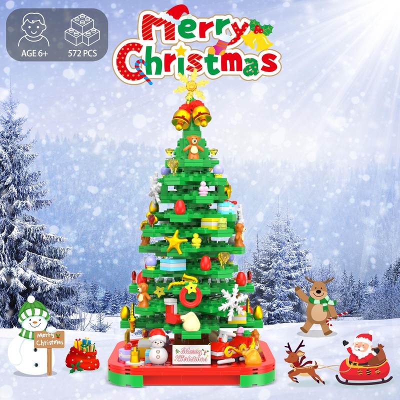 Alagoo Christmas Tree Building Blocks Kit with Lights, Christmas Tree