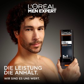 L'Oréal Paris Men Expert Carbon Clean Duschgel, reinigt sensible Männerhaut (Gesicht, Körper & Haare) | spendet Feuchtigkeit | maskulin-würziger Duft (2x 300ml)