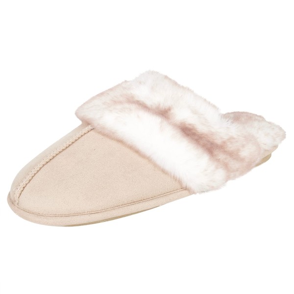 Jessica Simpson Women's Comfy Faux Fur House Slipper Scuff Memory Foam Slip on Anti-Skid Sole, Ivory, Large