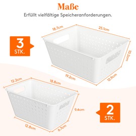 Lifewit Set of 5 Plastic Storage Baskets, Stackable Storage Containers for Organising, Multi Size Open Containers for Shelves/Kitchen/Bathroom/Office/Closet, 3 Large and 2 Small Sizes, Black