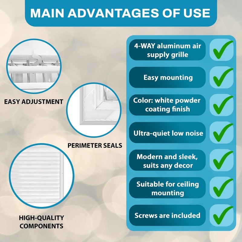 Aluminum 14 x 14 Inch 4-Way Adjustable Air Vent Cover