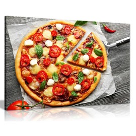 Italian Pizza On Wooden Board Food Restaurant Canvas Wall Art Picture Print (30x20in)