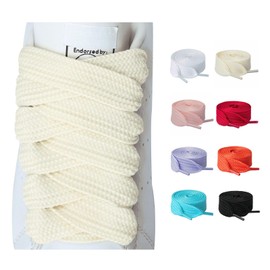 Olukssck 2 Pairs 20 mm Wide Flat Shoelaces, Tear-Resistant Replacement Shoe Laces for Trainers, Sports Shoes, Trainers, Casual Shoes, Cream, 140 cm