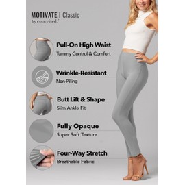 Conceited Stretch Ponte Pants for Women - Dressy Leggings - High Waist Shaping Butt Lifting Grey - Small-Medium