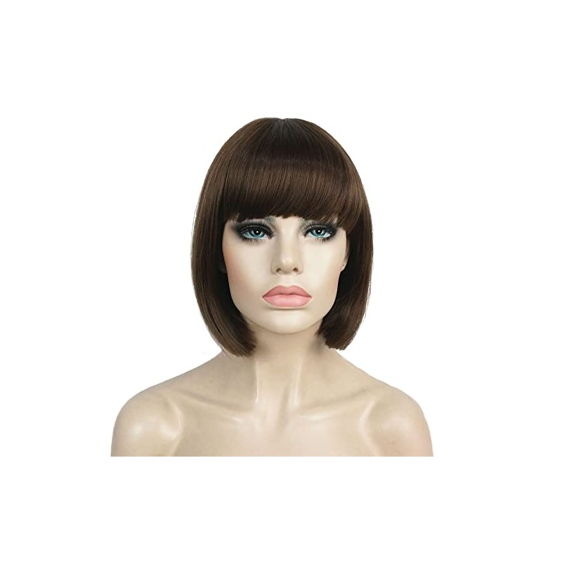 Aimole Short Straight Bob Wig Cute Flat Bangs Synthetic Full