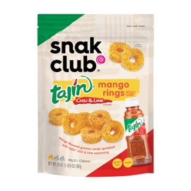 Snak Club Tajin Mango Rings Gummy Candy, Fruit Candy Gummies with Chili and Lime Seasoning, Mild, Gluten-Free and Vegan Snacks, 24 oz Resealable Bag