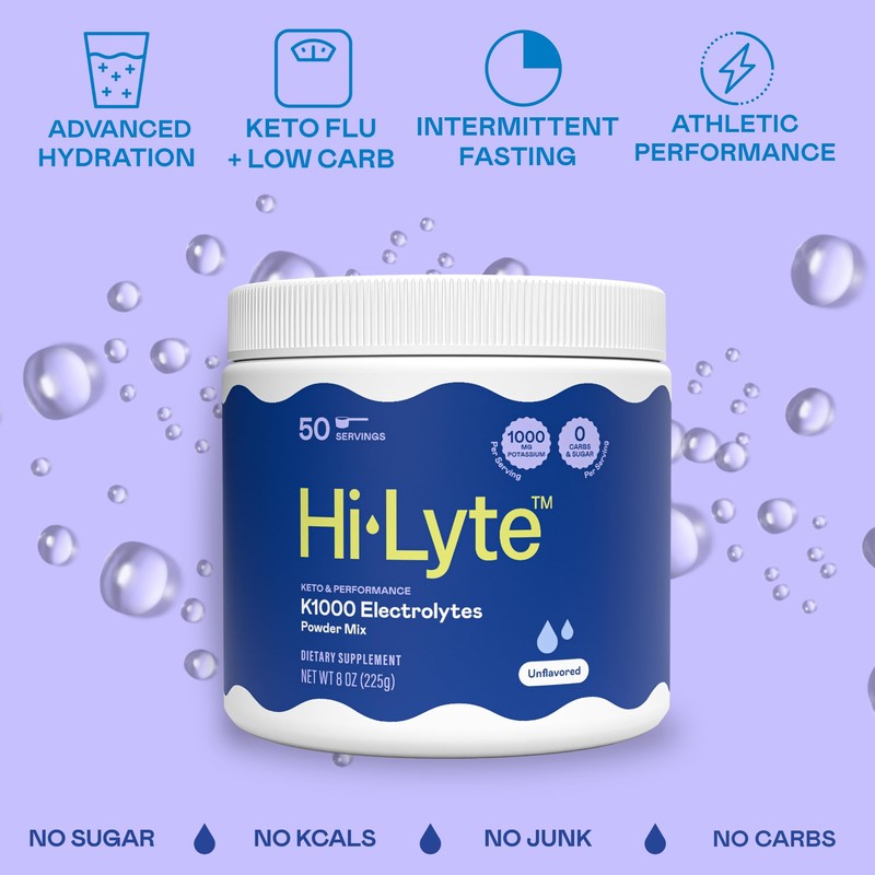 Hi-Lyte K1000 Electrolytes Powder Mix Unflavored Keto & Performance, 50