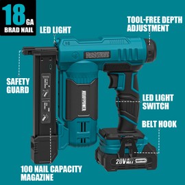 ALLOYPOWER 18 Gauge Nail Gun Battery Powered, 2 in 1 Cordless Brad Nailer/Electric Stapler with 2.0Ah Battery and Charger,1000pcs Nails and 500pcs Staples Included for Home Improvement & Woodworking