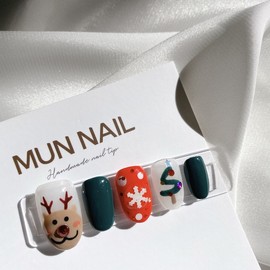 MunNail Cute Rudolph Nail Tips - Round / MunNail 귀여운 루돌프 네일팁 - 라운드