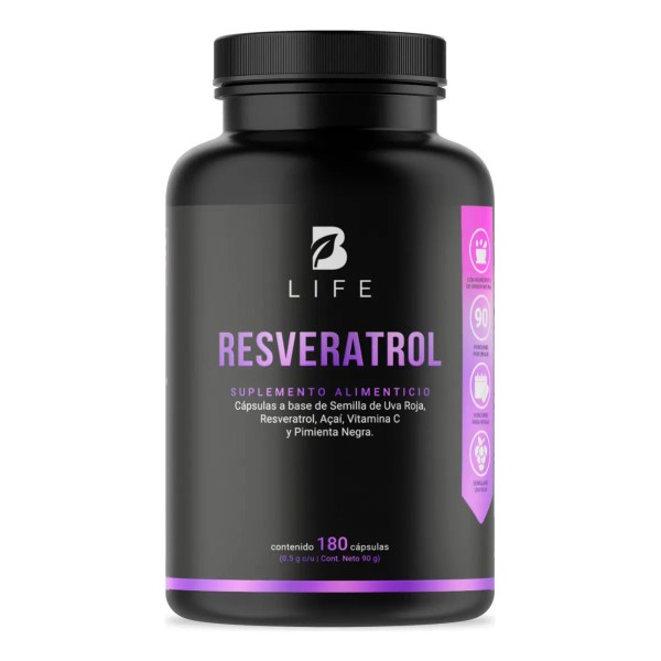 Resveratrol De 180 Cáps Con Semilla De Uva Roja Acai.